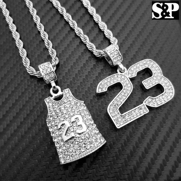 Silver Jersey & 23 Pendant W/ 24” Rope
